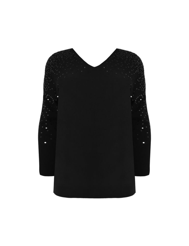 Cotton Blend Sequin V-Neck Relaxed Jumper | Live Unlimited London | M&S