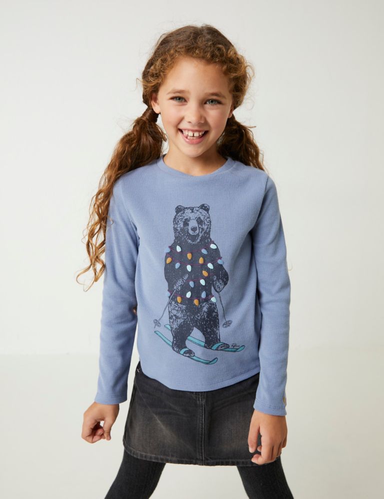 TEDDY PRINT T-SHIRT WITH LONG SLEEVES Kid Blue