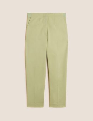 Cotton Blend Slim Fit Cropped Trousers | M&S Collection | M&S