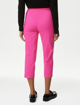 Ladies Cropped Trousers Rich Cotton Elasticated Zip Pockets Women