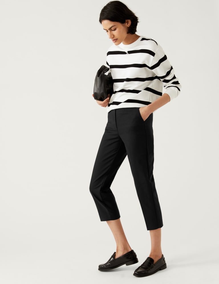 Cotton Blend Slim Fit Cropped Trousers M&S Collection M&S