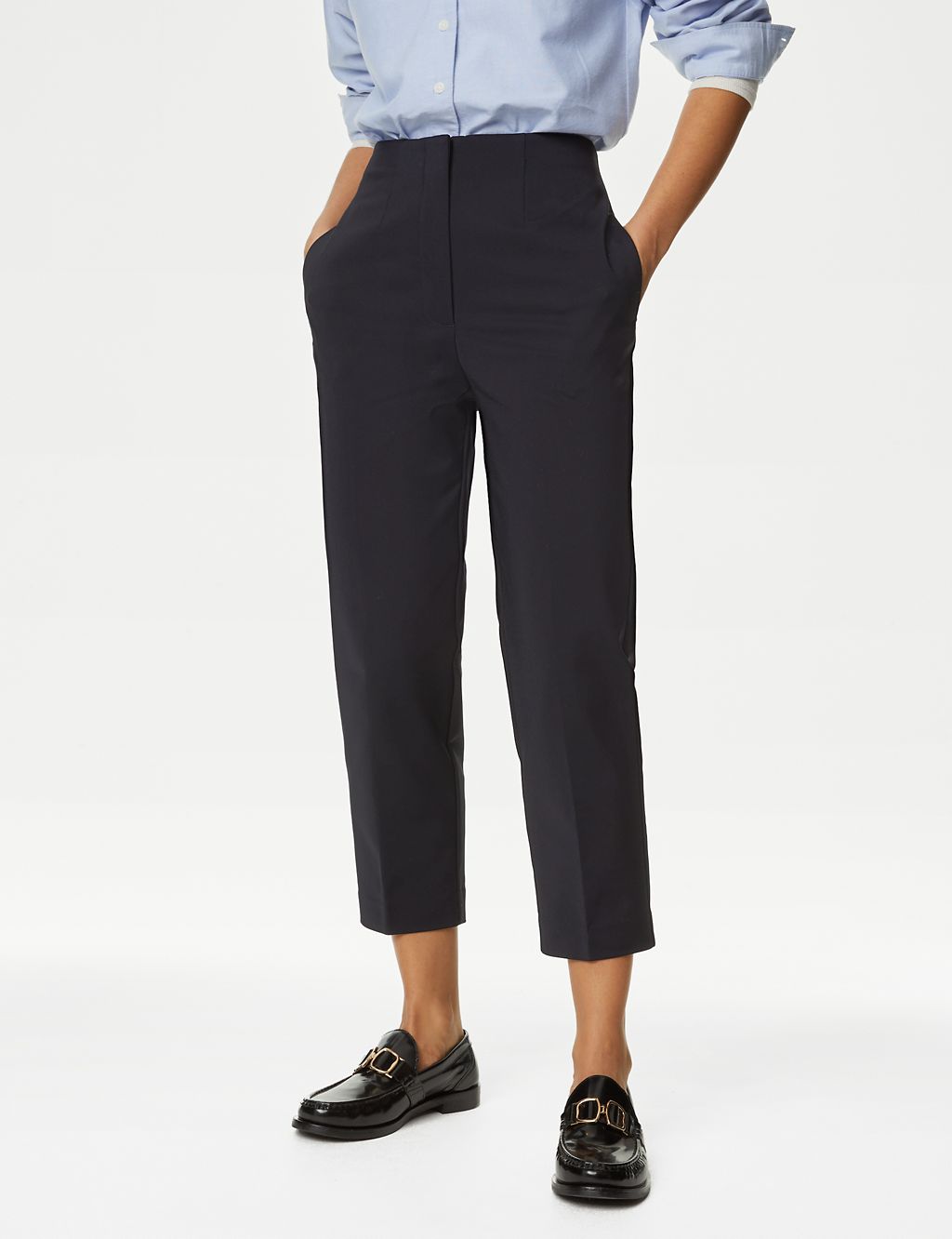Cotton Blend Slim Fit Cropped Trousers 2 of 5