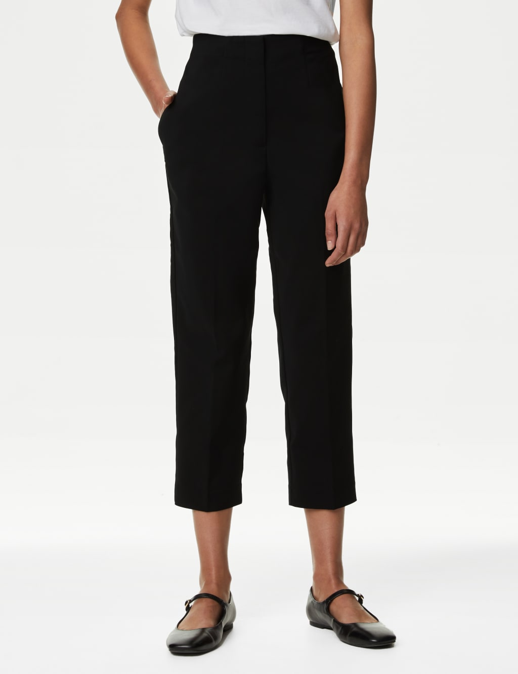 Cotton Blend Slim Fit Cropped Trousers M&S Collection M&S
