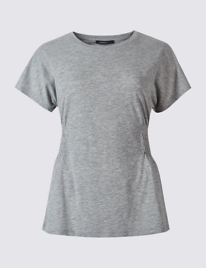 Cotton Blend Smocked Short Sleeve T-Shirt Image 2 of 5