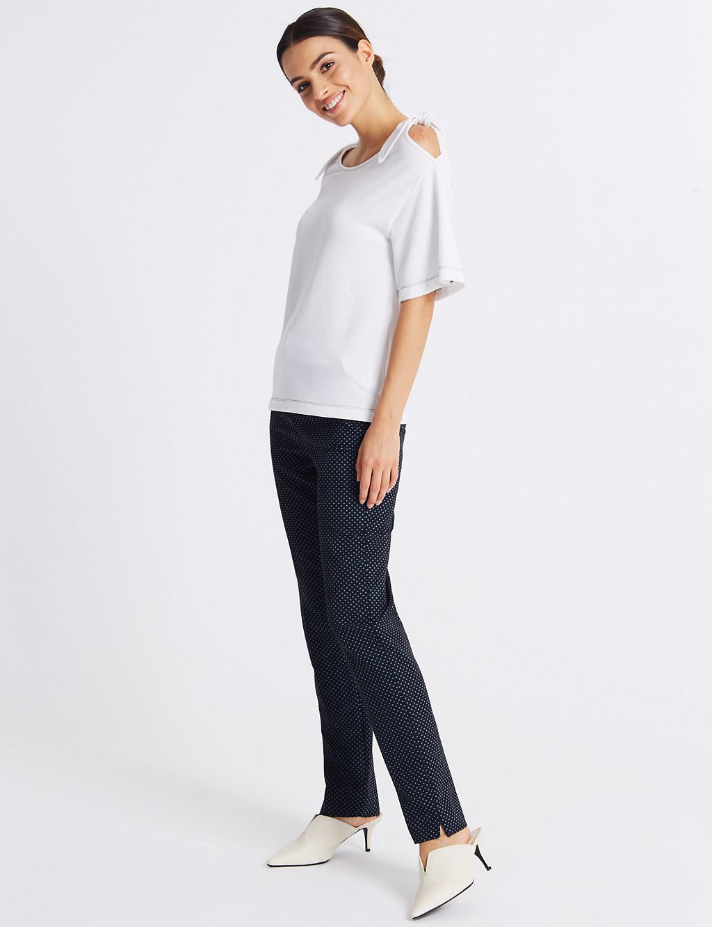 Cotton Blend Spotted Peg Trousers 3 of 6