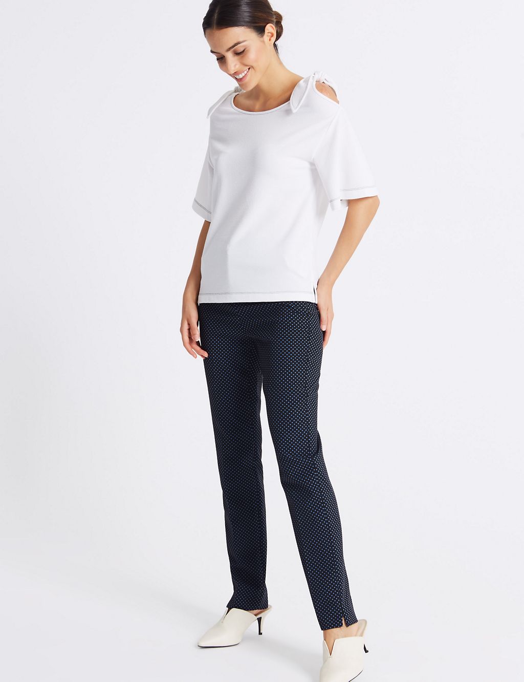 Cotton Blend Spotted Peg Trousers 2 of 6