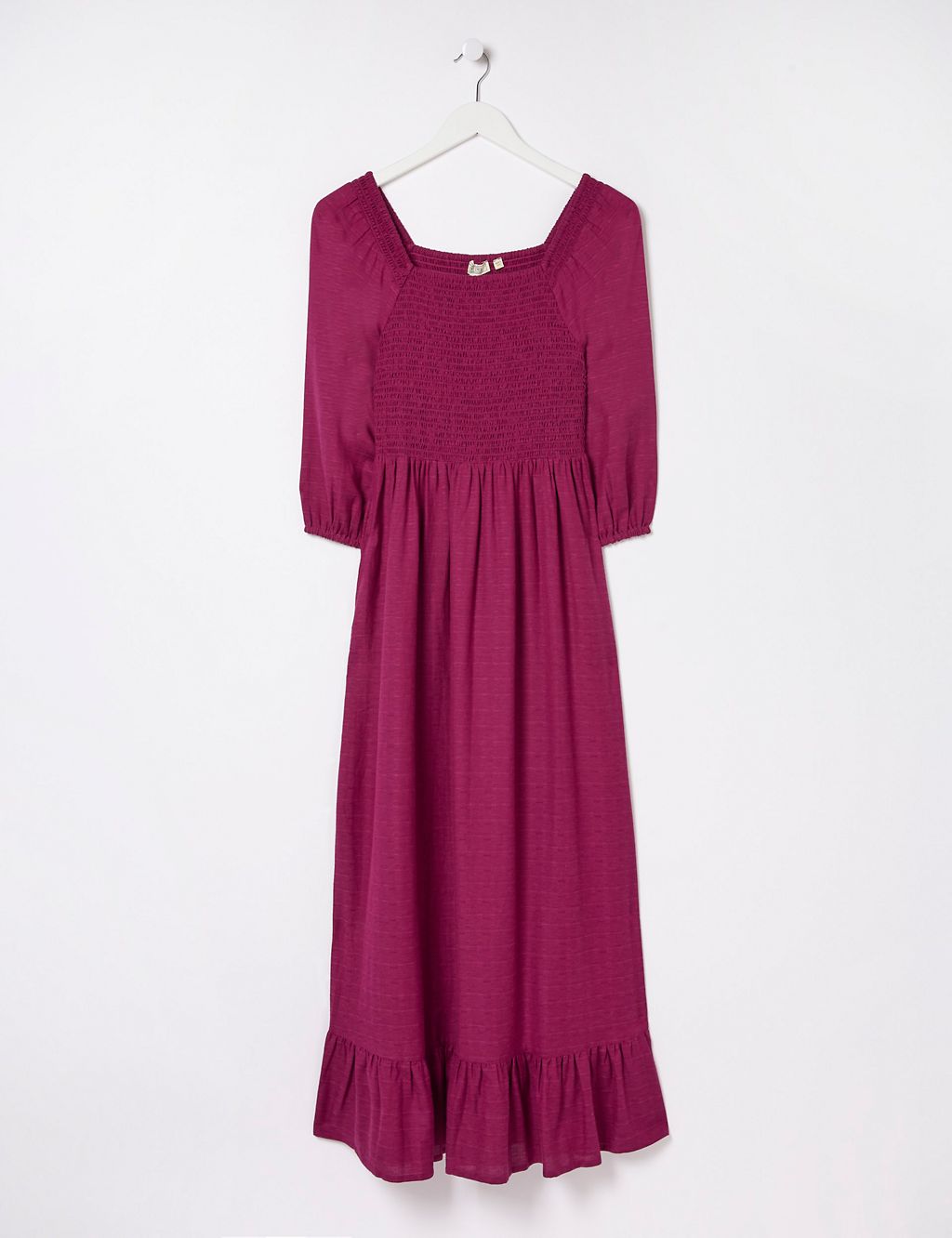 Cotton Blend Square Neck Midi Shirred Dress 1 of 7