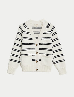 Cotton Blend Striped Cardigan Image 2 of 6