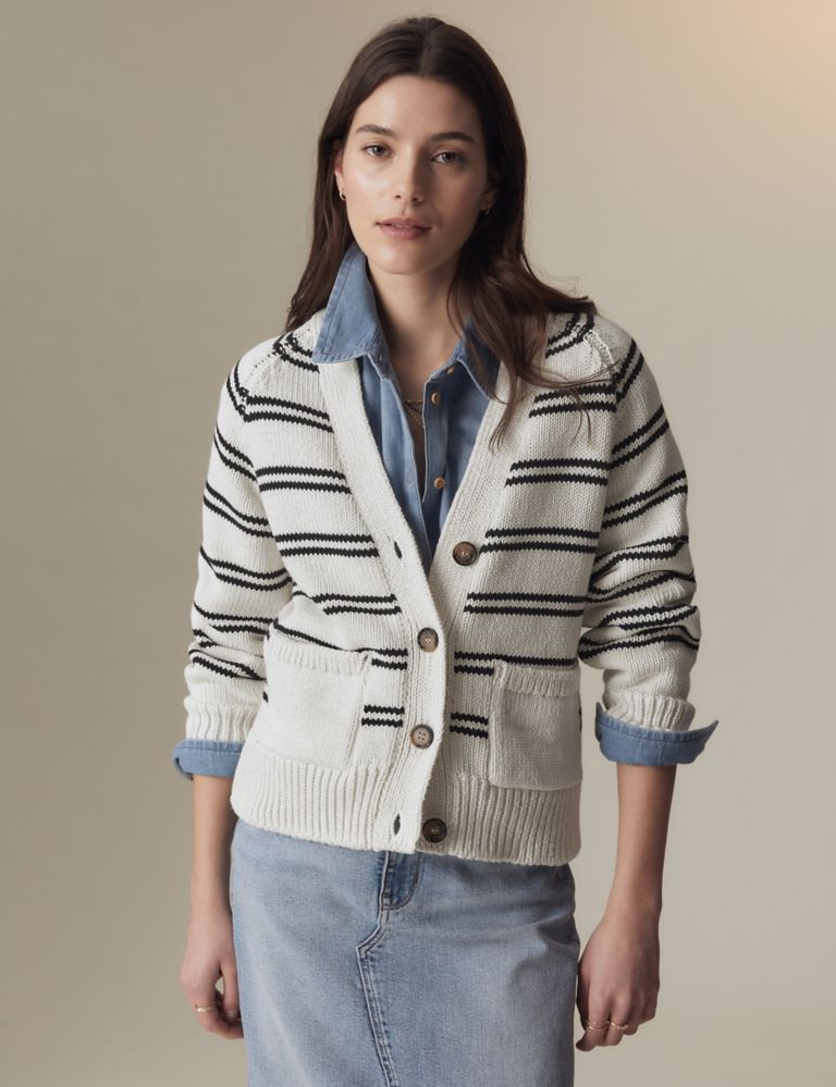 Cotton Blend Striped Cardigan 4 of 6