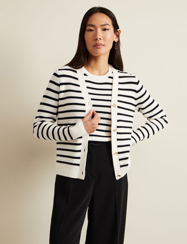 Cotton Blend Striped Cardigan 1 of 6