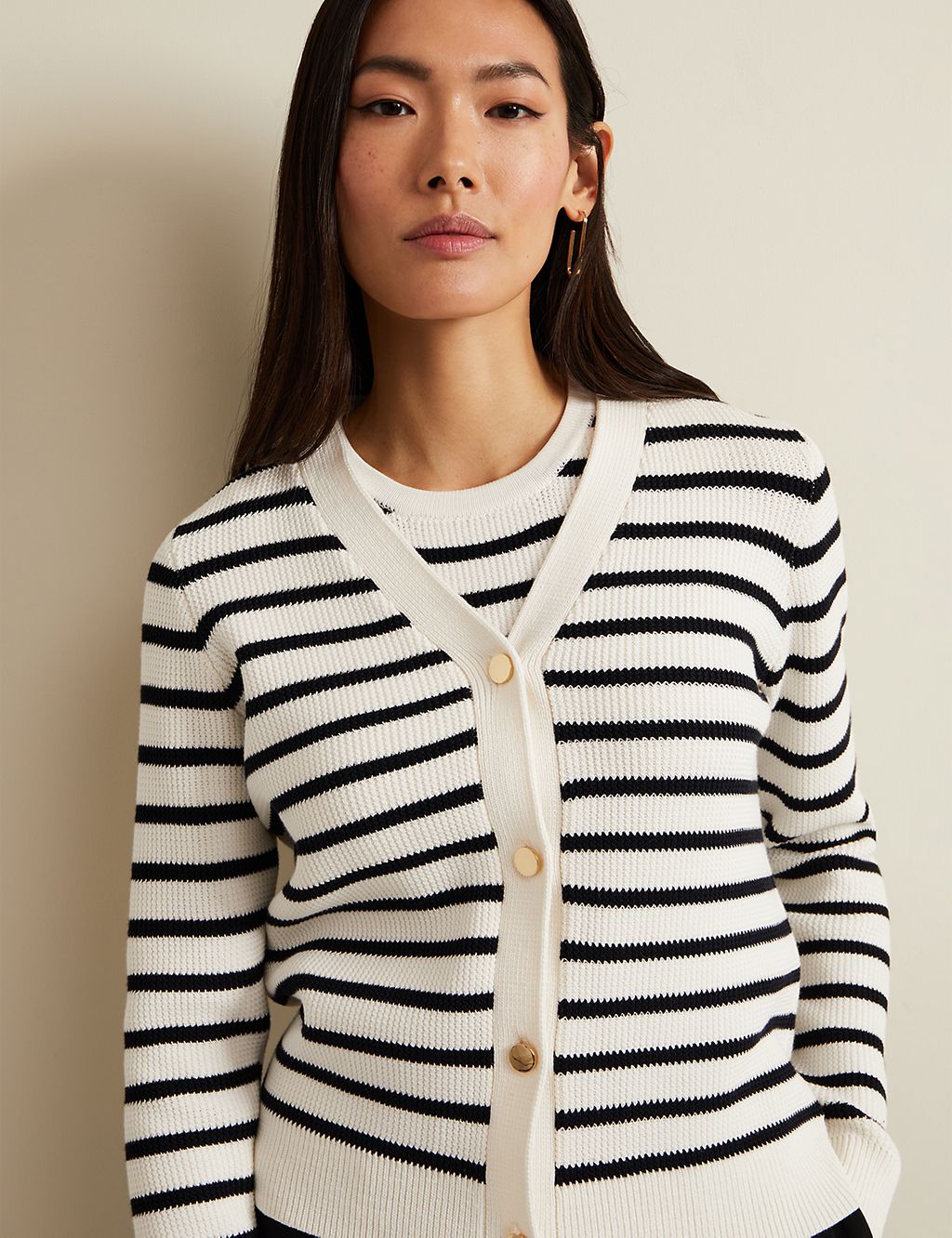 Cotton Blend Striped Cardigan 6 of 6