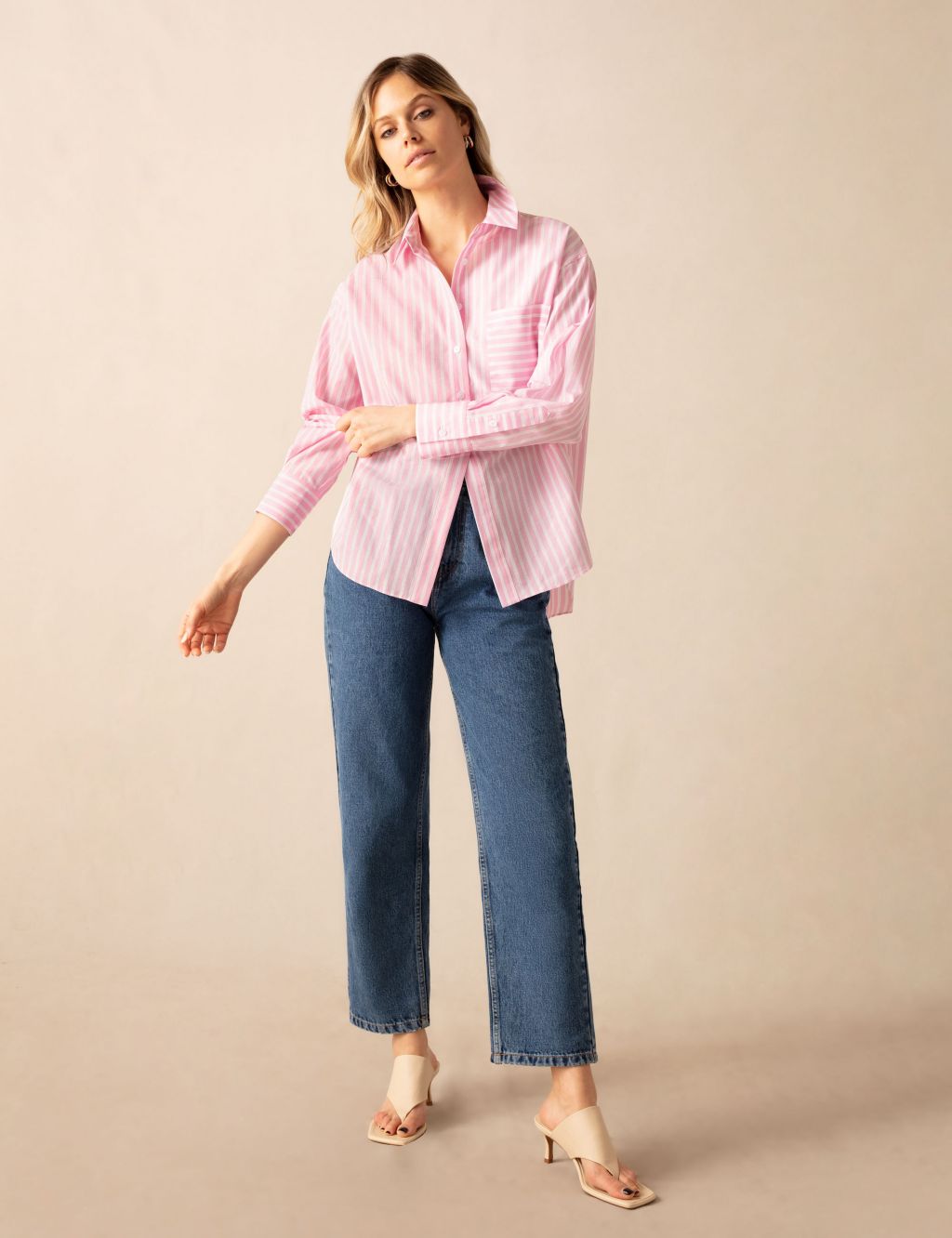 Cotton Blend Striped Collared Relaxed Shirt 2 of 6