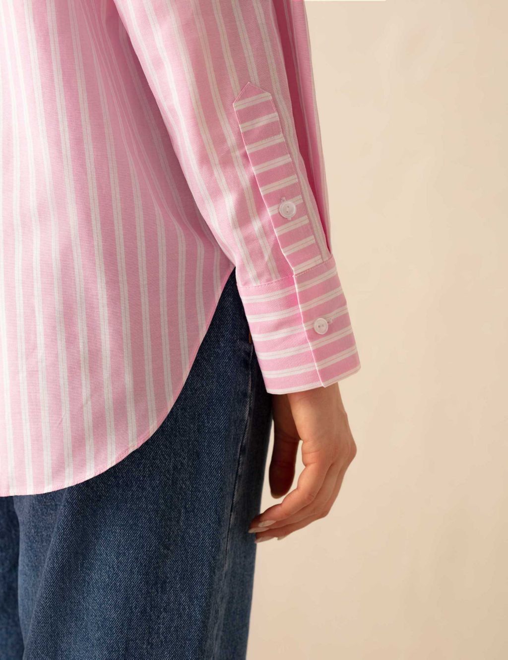 Cotton Blend Striped Collared Relaxed Shirt 6 of 6