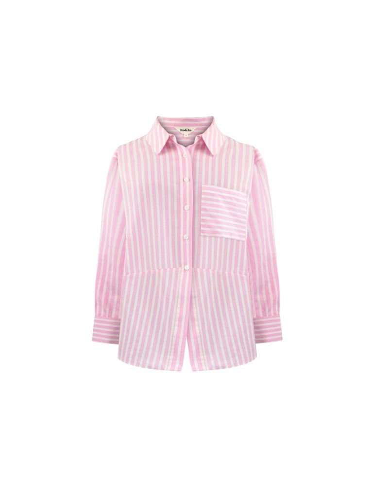 Cotton Blend Striped Collared Relaxed Shirt 2 of 6