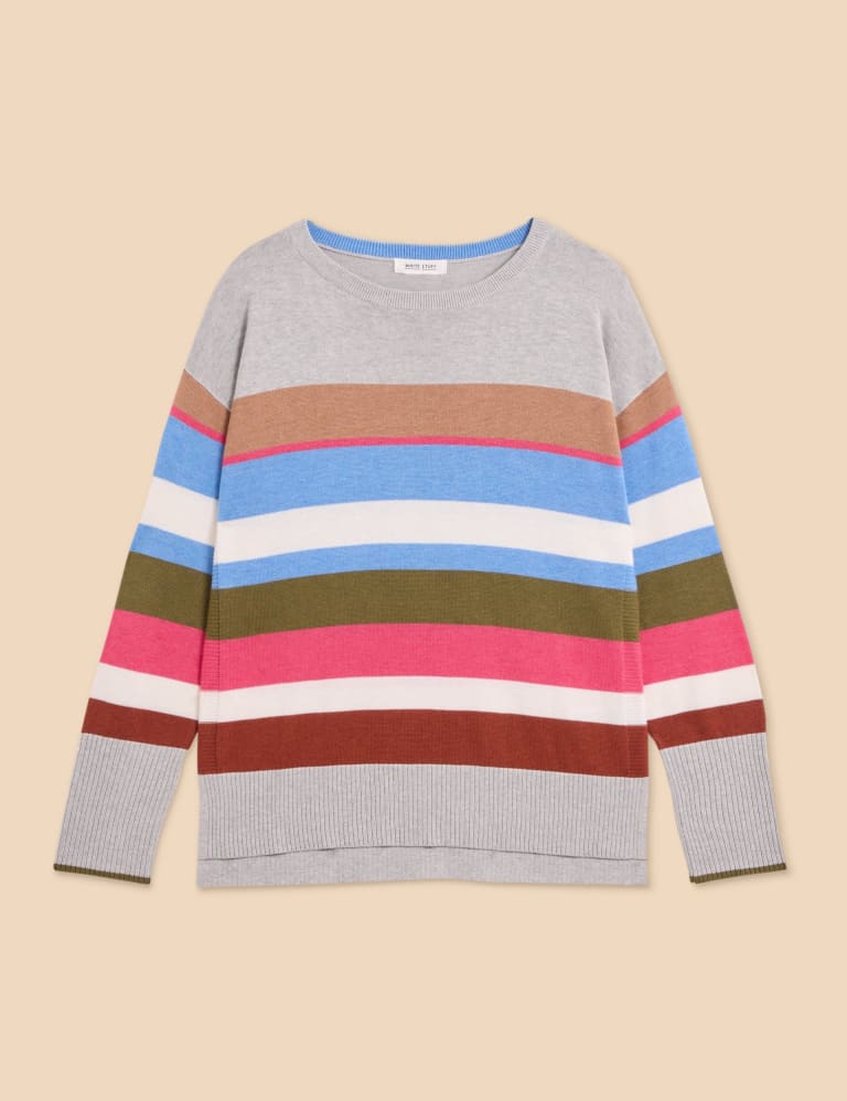 Cotton Blend Striped Crew Neck Jumper White Stuff M S