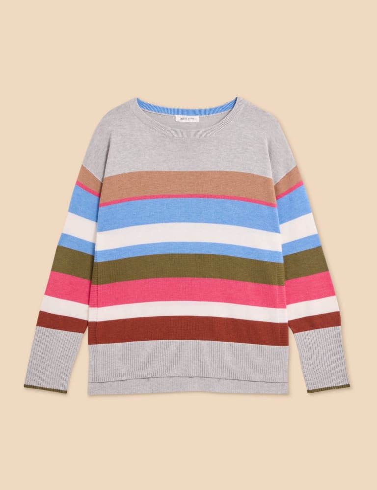 Cotton Blend Striped Crew Neck Jumper 2 of 6