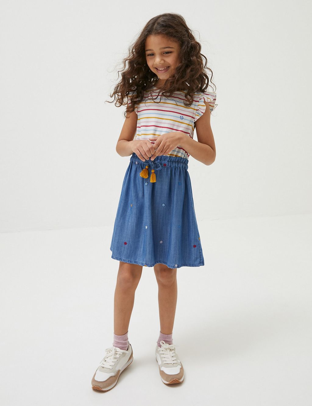 Cotton Blend Striped Embroidered Dress (3-13 Yrs) | FatFace | M&S