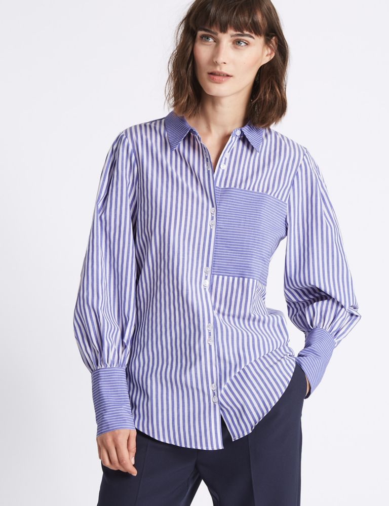 Cotton Blend Striped Long Sleeve Shirt 3 of 4