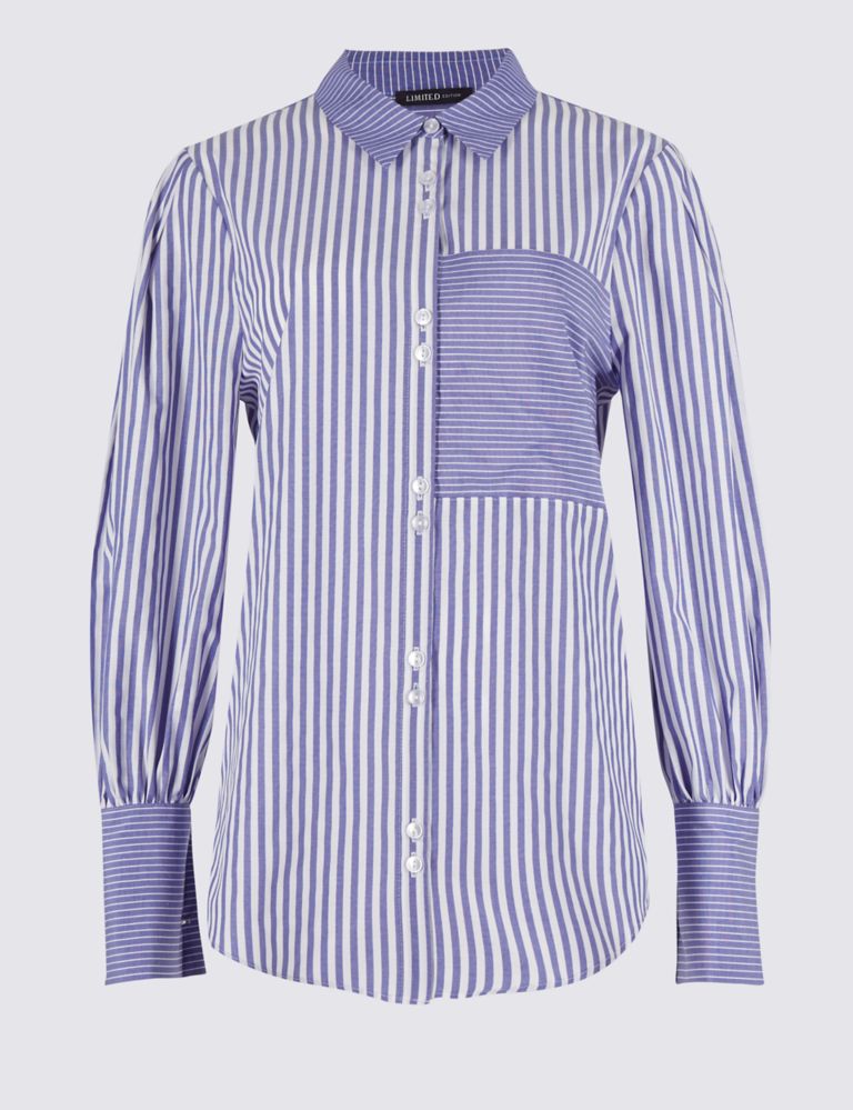 Cotton Blend Striped Long Sleeve Shirt 2 of 4