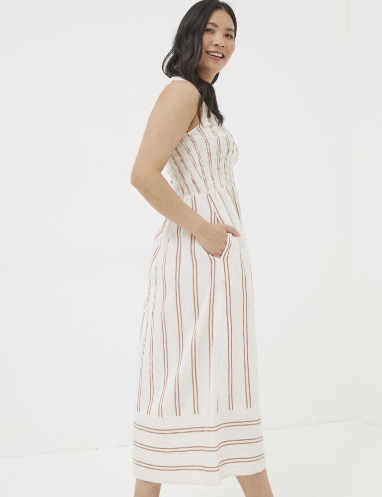 Cotton Blend Striped Midi Waisted Dress 3 of 6
