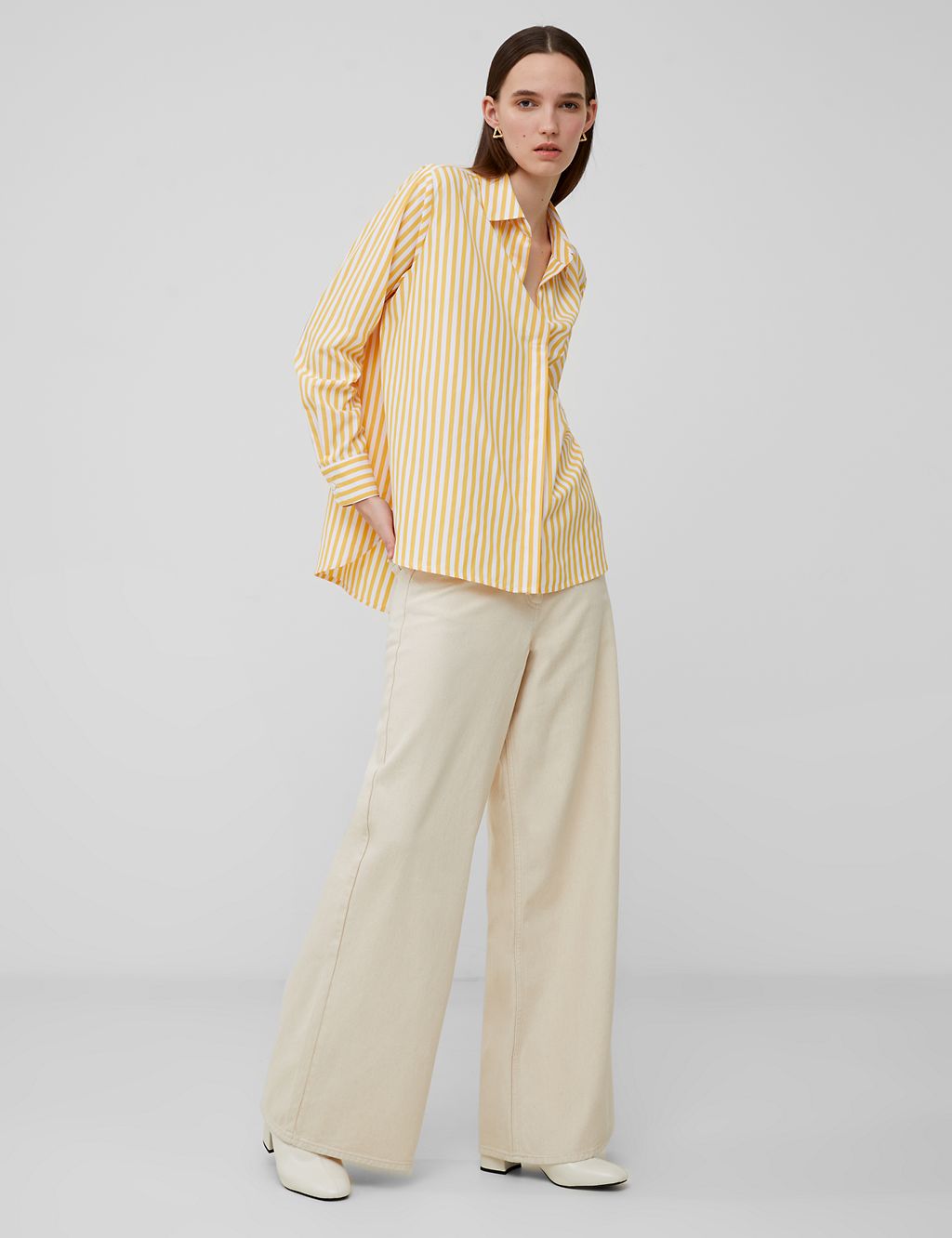 Cotton Blend Striped Relaxed Popover Blouse 2 of 4