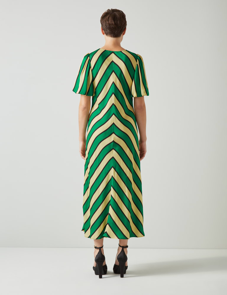 Cotton Blend Striped V-Neck Midi Column Dress 3 of 4