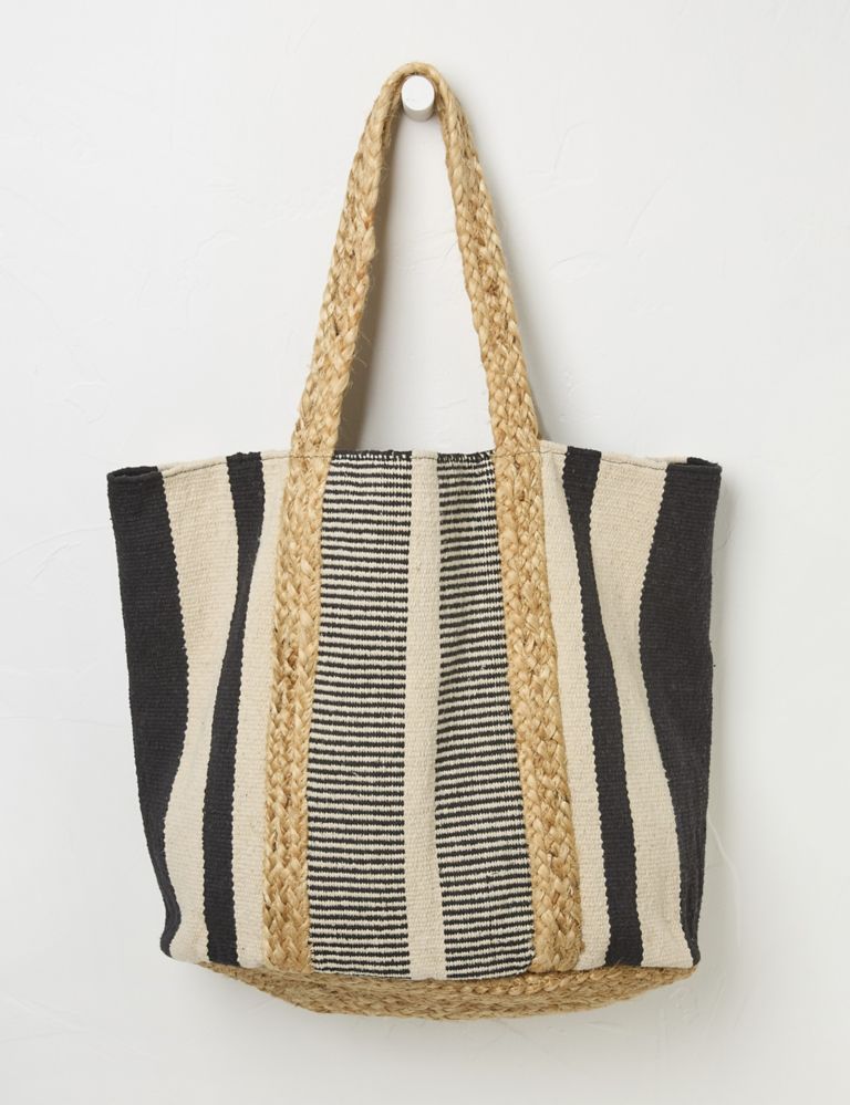 Cotton Blend Striped Woven Beach Bag 1 of 3