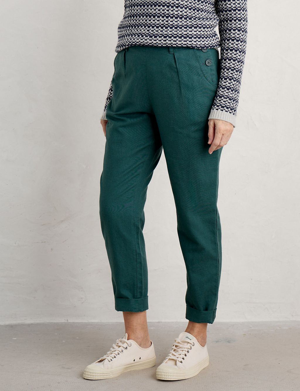 Cotton Blend Tapered Ankle Grazer Trousers 2 of 5