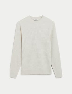 New Ex M&S Mens Pure Cotton Textured Jumper CrewNeck Sweater Pullover Size S-XXL 