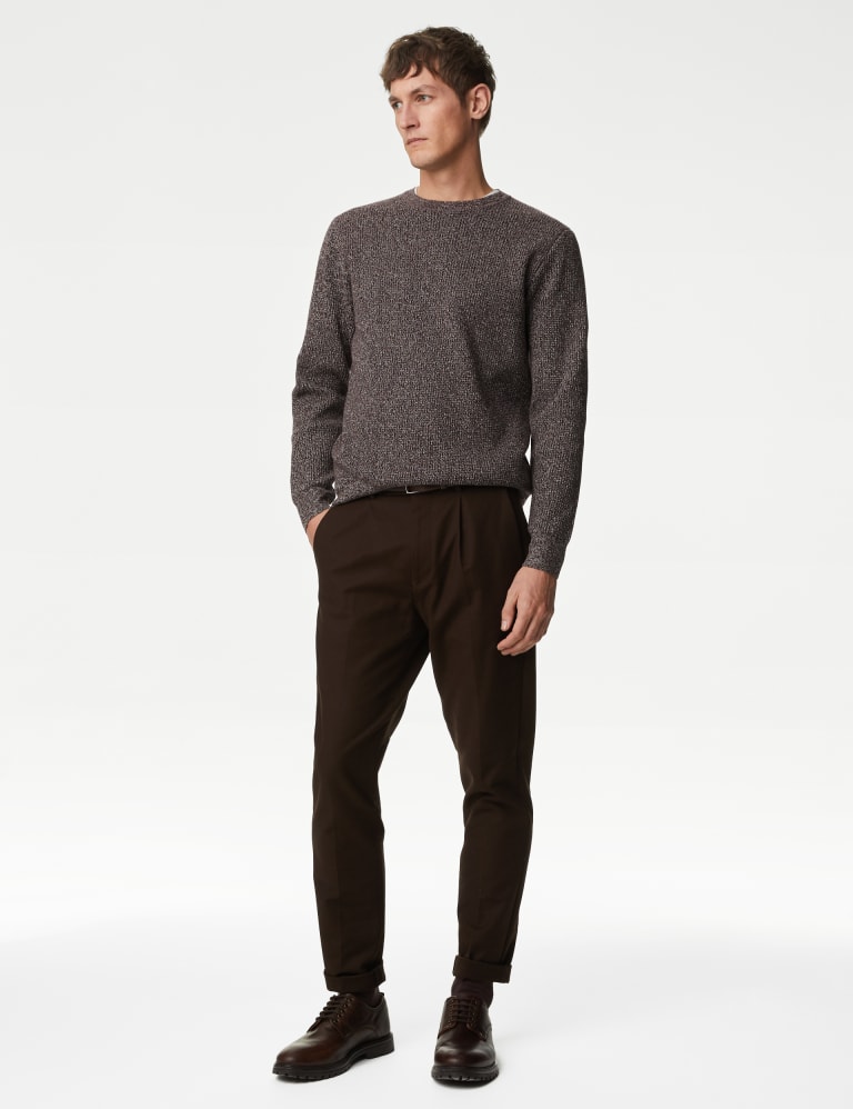 Cotton Blend Textured Crew Neck Jumper