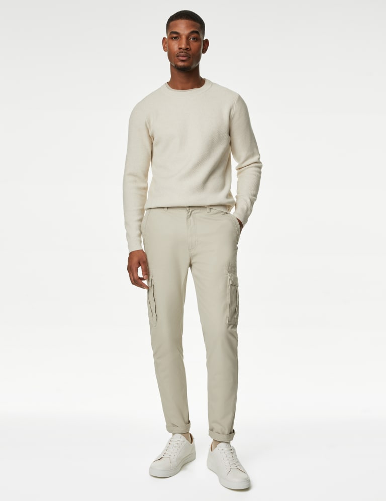 Cotton Blend Textured Crew Neck Jumper, M&S Collection