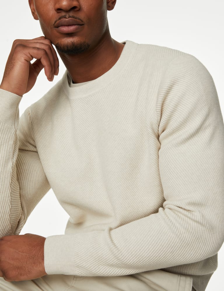 Cotton Blend Textured Crew Neck Jumper 3 of 5