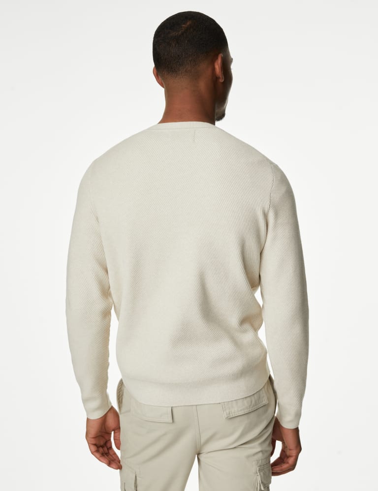 Cotton Blend Textured Crew Neck Jumper 5 of 5