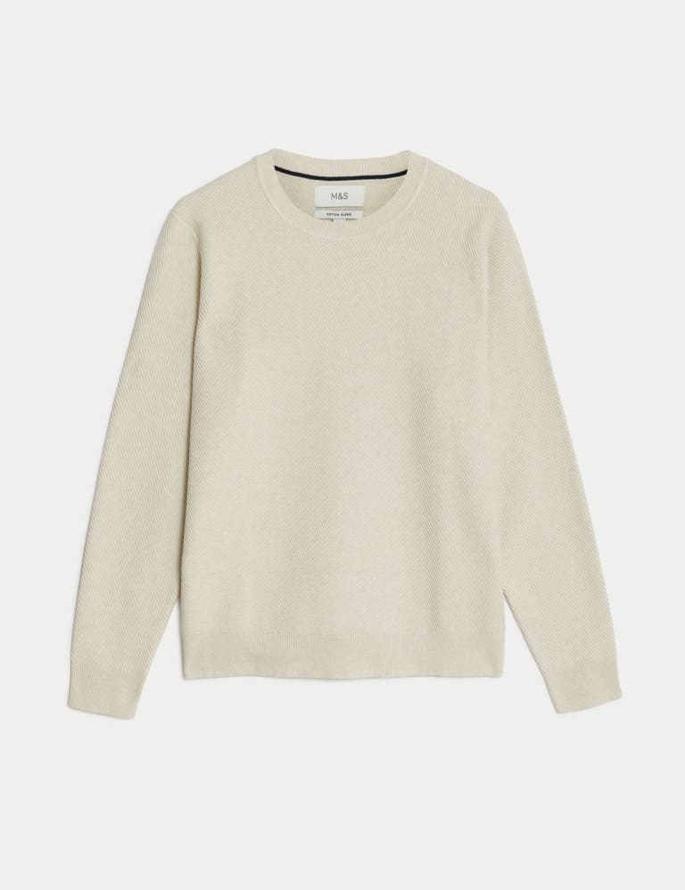 Cotton Blend Textured Crew Neck Jumper 2 of 5