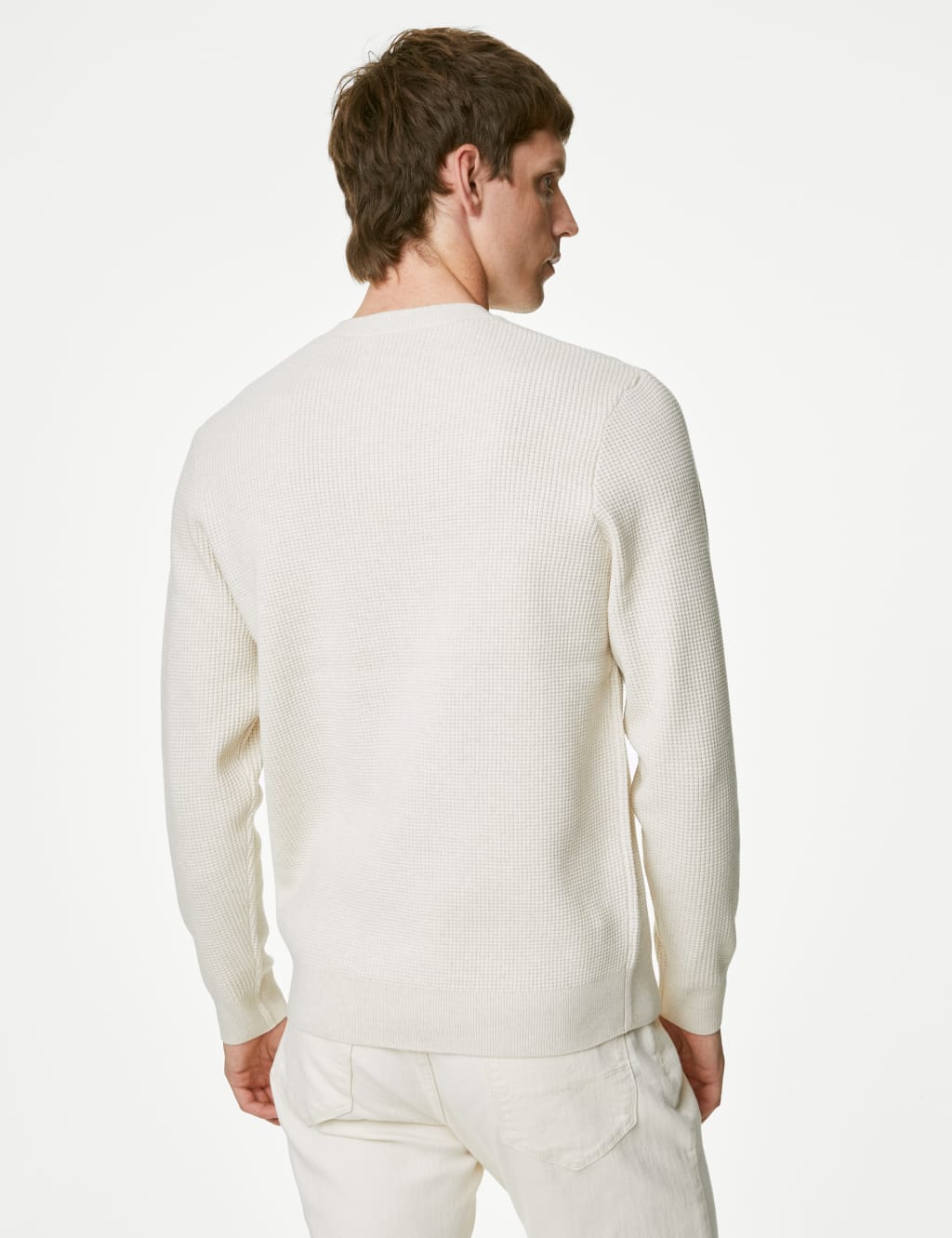 Cotton Blend Textured Crew Neck Jumper 4 of 7