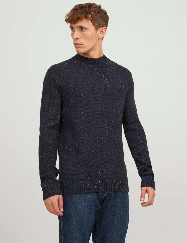 Cotton Blend Textured Funnel Neck Jumper 1 of 7