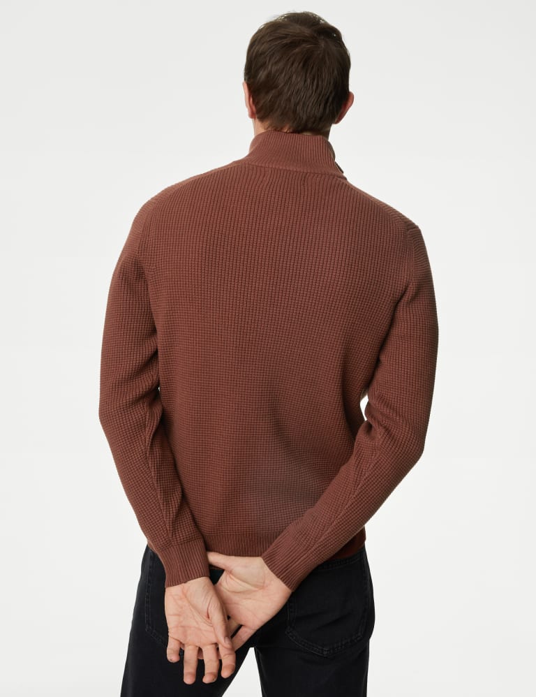 Cotton Blend Textured Half Zip Funnel Neck Jumper 5 of 5