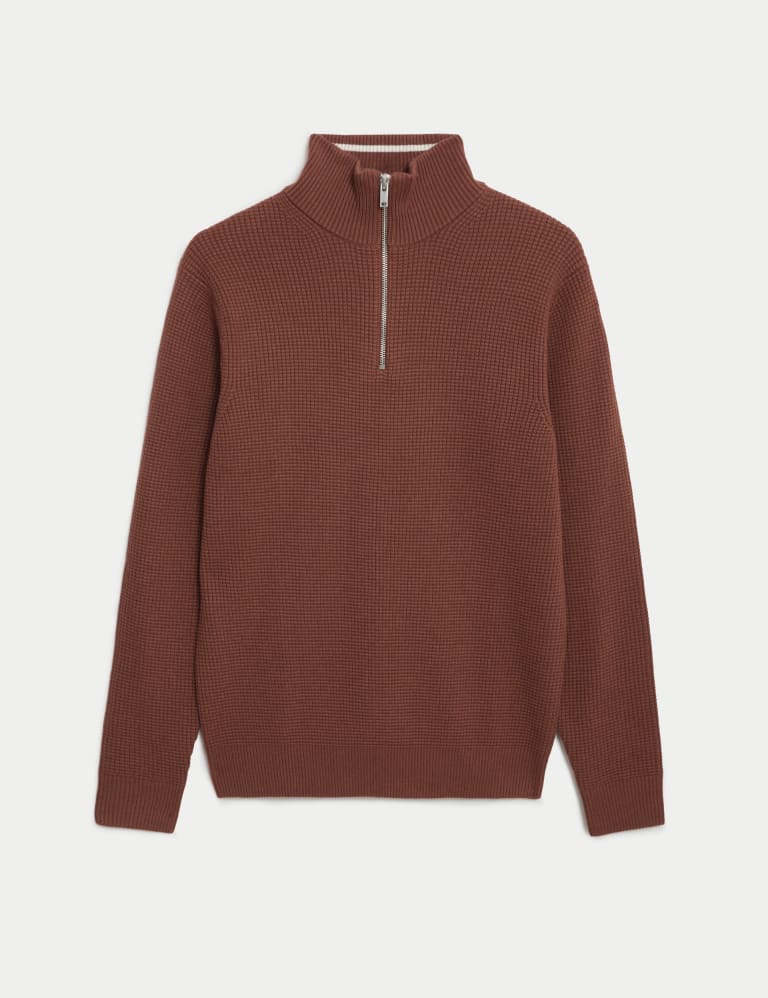 Cotton Blend Textured Half Zip Funnel Neck Jumper M S Collection