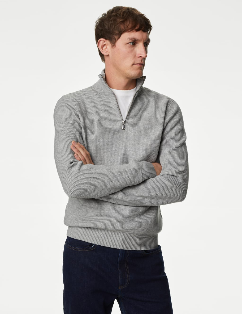 Cotton Blend Textured Half Zip Jumper 2 of 6