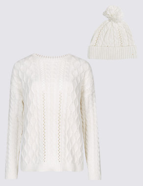 Cotton Blend Textured Jumper with Hat Image 2 of 6