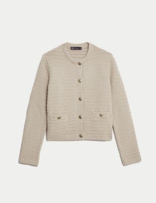 Cotton Blend Textured Knitted Jacket Image 2 of 8
