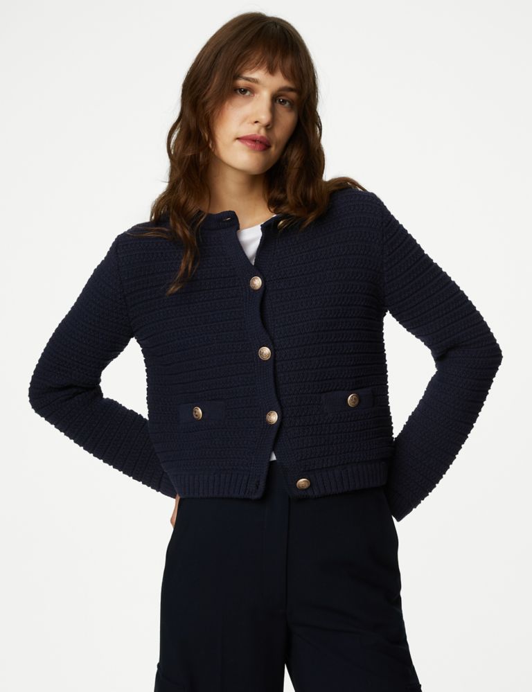Cotton Blend Textured Knitted Jacket 5 of 8