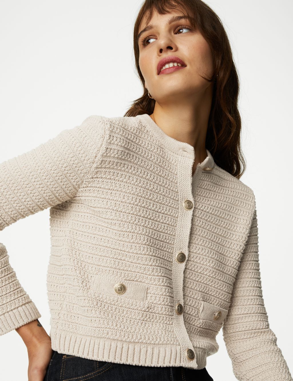 Cotton Blend Textured Knitted Jacket 2 of 8