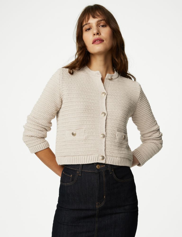Cotton Blend Textured Knitted Jacket 5 of 8