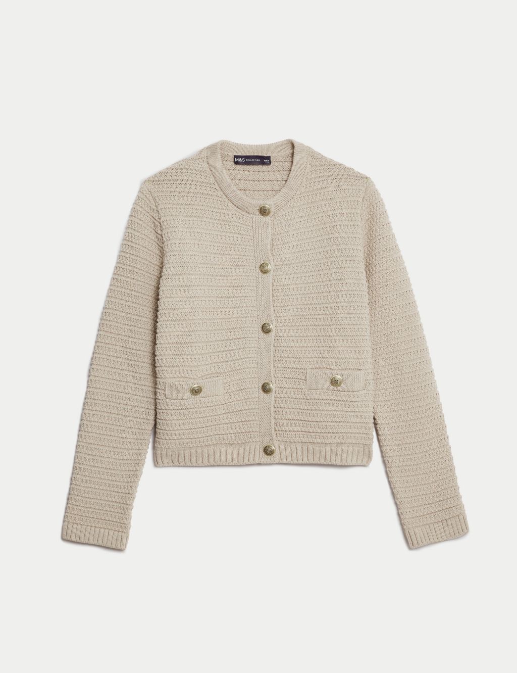 Cotton Blend Textured Knitted Jacket 1 of 8