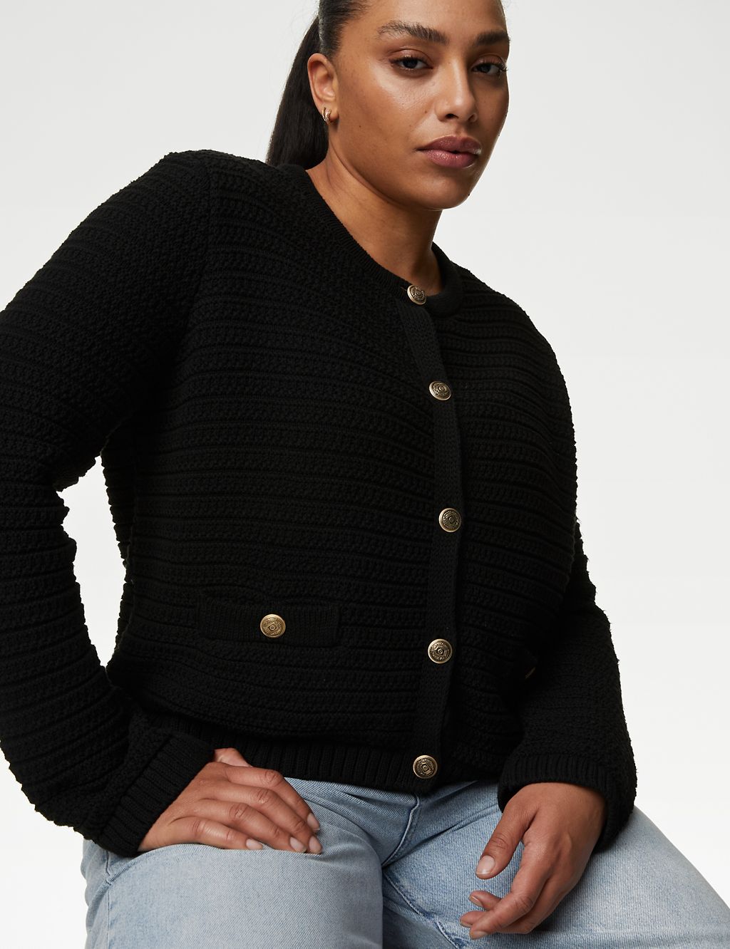 Cotton Blend Textured Knitted Jacket 2 of 7