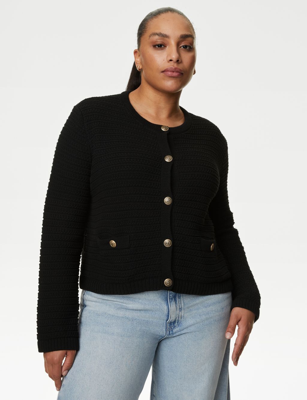 Cotton Blend Textured Knitted Jacket | M&S Collection | M&S