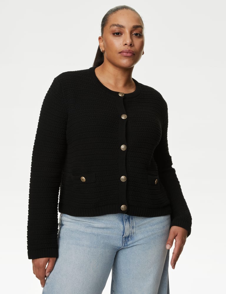 Contrast Trim Textured Knit Jacket