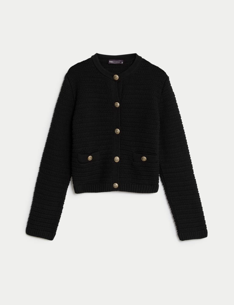 Cotton Blend Textured Knitted Jacket