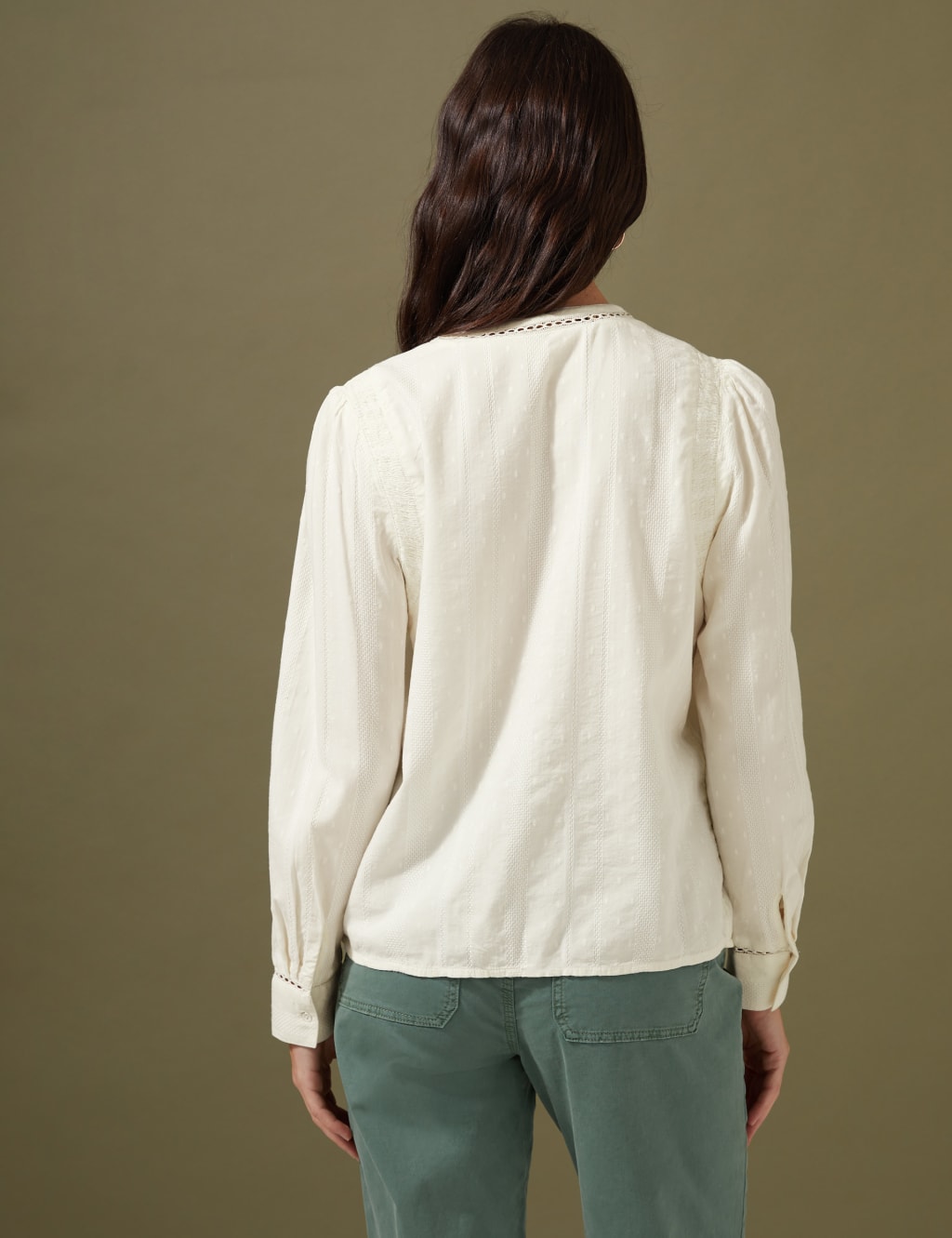 Cotton Blend Textured Lace Insert Blouse 4 of 5